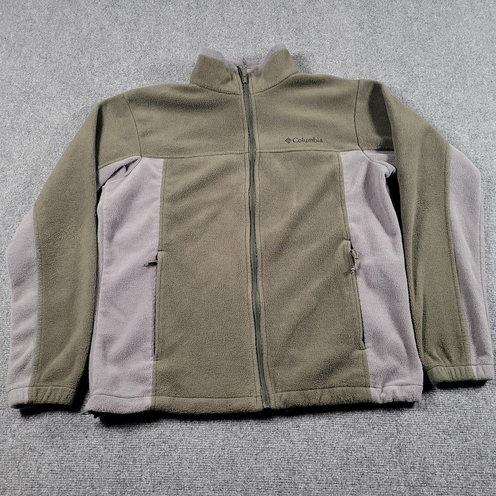 Columbia Fleece Jacket Mens Large‎ Green Gray Full Zip Outdoors Hiking